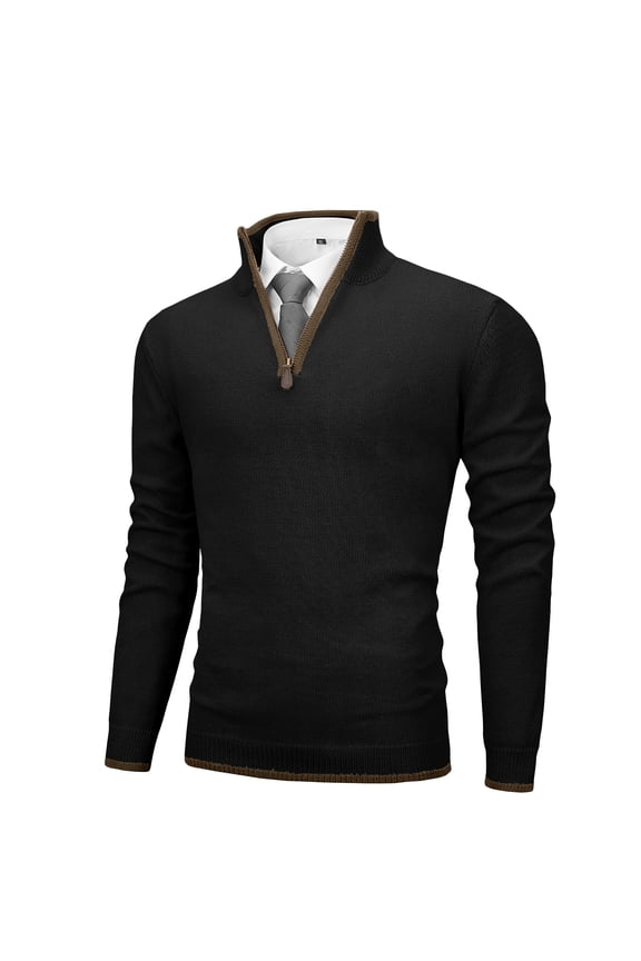 Pullover Sweaters for Men Quarter-Zip Long Sleeve Solid Casual Knit