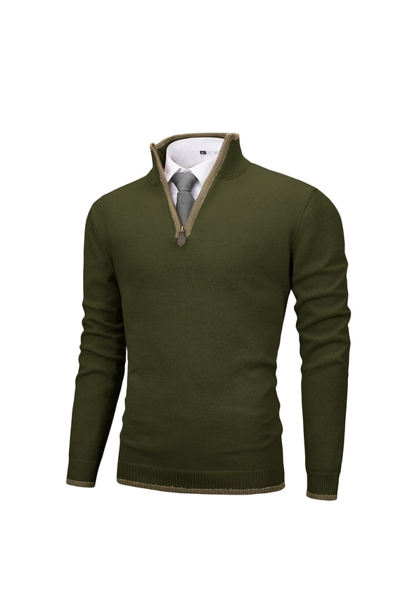 Pullover Sweaters for Men Quarter-Zip Long Sleeve Solid Casual Knit