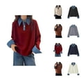 thumbnail image 1 of Pullover Sweaters for Women 2025 Long Sleeve Button Collared Loose Denim Patchwork Sweater Tops Fall Winter Outfits, 1 of 5