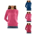 thumbnail image 1 of Pullover Sweaters for Women 2025 Long Sleeve Crewneck Cute Flower Neckline Plain Knitted Sweater Fall Winter Outfits, 1 of 5