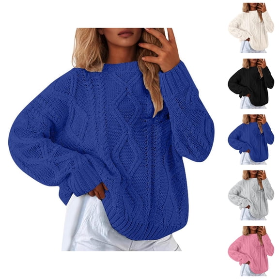 Pullover Sweaters for Women 2025 Long Sleeve Crewneck Loose Cable Knit Plain Sweater Tops Fall Winter Outfits