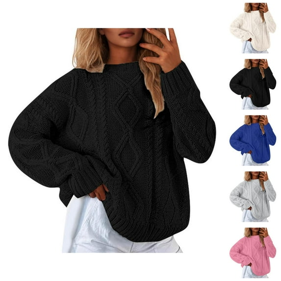 Pullover Sweaters for Women 2025 Long Sleeve Crewneck Loose Cable Knit Plain Sweater Tops Fall Winter Outfits