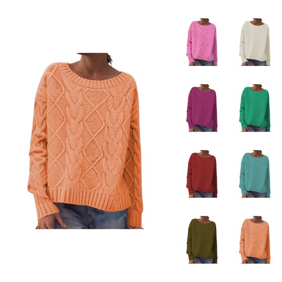 Pullover Sweaters for Women 2025 Long Sleeve Crewneck Loose Cable Knit Plain Sweater Tops Fall Winter Outfits