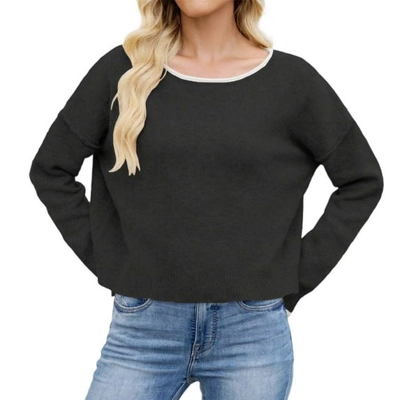 Pullover Sweaters for Women 2025 Long Sleeve Crewneck Loose Color Block Knitted Sweater Tops Fall Winter Outfits