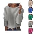 thumbnail image 1 of Pullover Sweaters for Women 2025 Long Sleeve Crewneck Loose Plain Ribbed Knit Cropped Sweater Tops Fall Winter Outfits, 1 of 6
