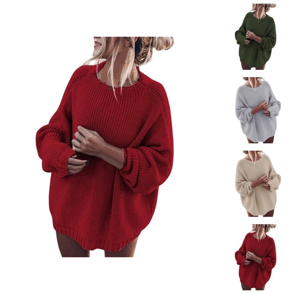 Pullover Sweaters for Women 2025 Long Sleeve Crewneck Loose Plus Size Plain Ribbed Knit Sweater Tops Fall Winter Outfits