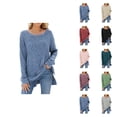 thumbnail image 1 of Pullover Sweaters for Women 2025 Long Sleeve Crewneck Loose Side Slit Plain Ribbed Knit Sweater Tops Fall Winter Outfits, 1 of 7