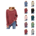 thumbnail image 1 of Pullover Sweaters for Women 2025 Long Sleeve Crewneck Loose Side Slit Plain Ribbed Knit Sweater Tops Fall Winter Outfits, 1 of 8