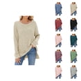 thumbnail image 1 of Pullover Sweaters for Women 2025 Long Sleeve Crewneck Loose Side Slit Plain Ribbed Knit Sweater Tops Fall Winter Outfits, 1 of 7