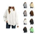 thumbnail image 1 of Pullover Sweaters for Women 2025 Long Sleeve Crewneck Oversized Side Slit Plain Knitted Sweater Tops Fall Winter Outfits, 1 of 6