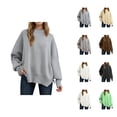 thumbnail image 1 of Pullover Sweaters for Women 2025 Long Sleeve Crewneck Oversized Side Slit Plain Knitted Sweater Tops Fall Winter Outfits, 1 of 6