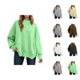 thumbnail image 1 of Pullover Sweaters for Women 2025 Long Sleeve Crewneck Oversized Side Slit Plain Knitted Sweater Tops Fall Winter Outfits, 1 of 6