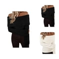 thumbnail image 1 of Pullover Sweaters for Women 2025 Long Sleeve Off Shoulder Slim Fit Plain Knitted Sweater Tops Fall Winter Outfits, 1 of 6