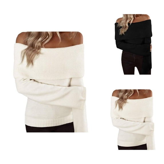 Pullover Sweaters for Women 2025 Long Sleeve Off Shoulder Slim Fit Plain Knitted Sweater Tops Fall Winter Outfits