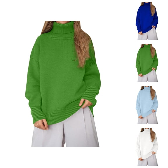 Pullover Sweaters for Women 2025 Long Sleeve Turtleneck Loose Plain Knitted Sweater Tops Fall Winter Outfits