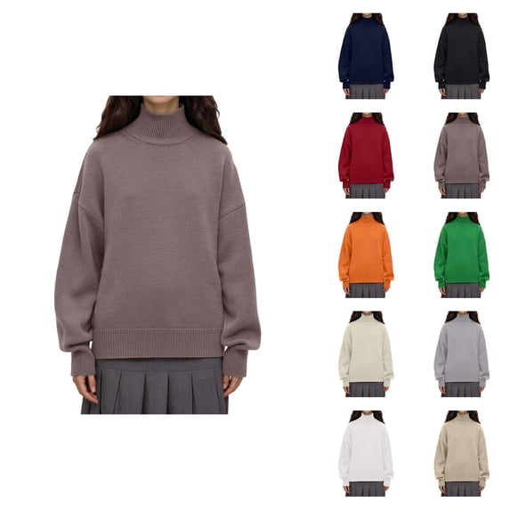 Pullover Sweaters for Women 2025 Long Sleeve Turtleneck Oversized Plain Basic Knitted Sweater Tops Fall Winter Outfits
