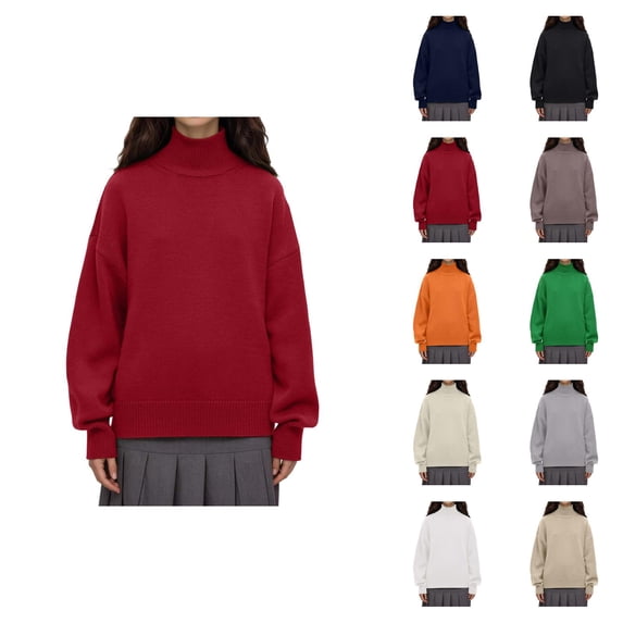 Pullover Sweaters for Women 2025 Long Sleeve Turtleneck Oversized Plain Basic Knitted Sweater Tops Fall Winter Outfits