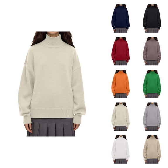 Pullover Sweaters for Women 2025 Long Sleeve Turtleneck Oversized Plain Basic Knitted Sweater Tops Fall Winter Outfits
