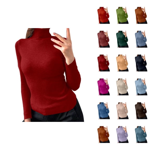 Pullover Sweaters for Women 2025 Long Sleeve Turtleneck Plain Basic Ribbed Knit Sweater Tops Fall Winter Outfits