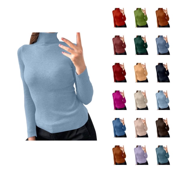 Pullover Sweaters for Women 2025 Long Sleeve Turtleneck Plain Basic Ribbed Knit Sweater Tops Fall Winter Outfits