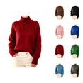 thumbnail image 1 of Pullover Sweaters for Women 2025 Long Sleeve Turtleneck Plain Cable Knit Sweater Tops Fall Winter Outfits, 1 of 5