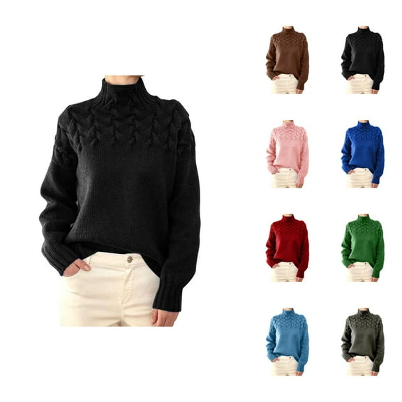 Pullover Sweaters for Women 2025 Long Sleeve Turtleneck Plain Cable Knit Sweater Tops Fall Winter Outfits