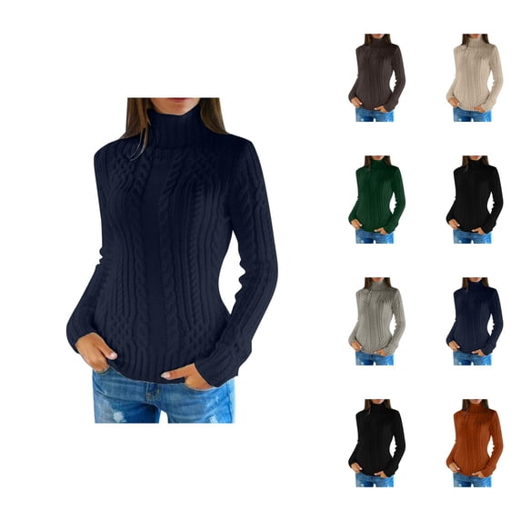 Pullover Sweaters for Women 2025 Long Sleeve Turtleneck Slim Fit Thick Cable Knit Sweater Tops Fall Winter Outfits
