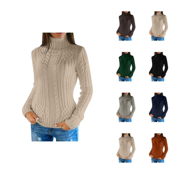 Pullover Sweaters for Women 2025 Long Sleeve Turtleneck Slim Fit Thick Cable Knit Sweater Tops Fall Winter Outfits