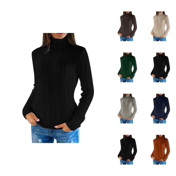 Pullover Sweaters for Women 2025 Long Sleeve Turtleneck Slim Fit Thick Cable Knit Sweater Tops Fall Winter Outfits