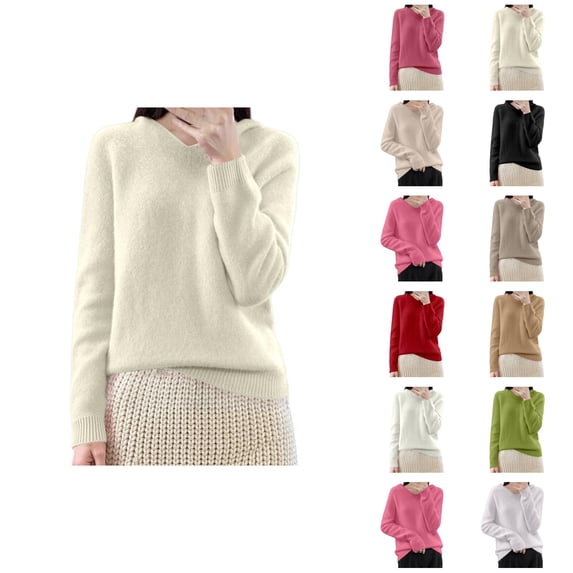 Pullover Sweaters for Women 2025 Long Sleeve V Neck Loose Plain Knitted Hooded Sweater Tops Fall Winter Outfits