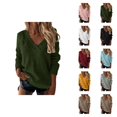thumbnail image 1 of Pullover Sweaters for Women 2025 Long Sleeve V Neck Loose Plain Knitted Sweater Jumper Tops Fall Winter Outfits, 1 of 6
