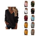 thumbnail image 1 of Pullover Sweaters for Women 2025 Long Sleeve V Neck Loose Plain Knitted Sweater Jumper Tops Fall Winter Outfits, 1 of 6