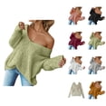 thumbnail image 1 of Pullover Sweaters for Women 2025 Long Sleeve V Neck Oversized Plain Knitted Sweater Jumper Tops Fall Outfits, 1 of 8