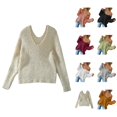thumbnail image 1 of Pullover Sweaters for Women 2025 Long Sleeve V Neck Oversized Plain Knitted Sweater Jumper Tops Fall Outfits, 1 of 5