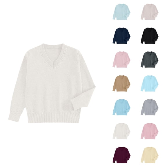 Pullover Sweaters for Women 2025 Long Sleeve V Neck Plain Basic Knitted Sweater Jumper Tops Fall Winter Outfits