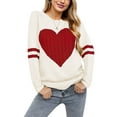 thumbnail image 1 of Pullover Sweaters for Women Cute Heart Print Valentines Day Crewneck Fall Winter Knitted Strie Sweaters Warm Long Sleeve Jumper Tops Alsol Lamesa, 1 of 6