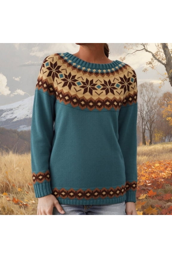 Pullover Sweaters for Women Embroidery Crew Neck Long Sleeve Loose Knit Pullover Classic Regular Fit Fall Winter Top Navy XXL