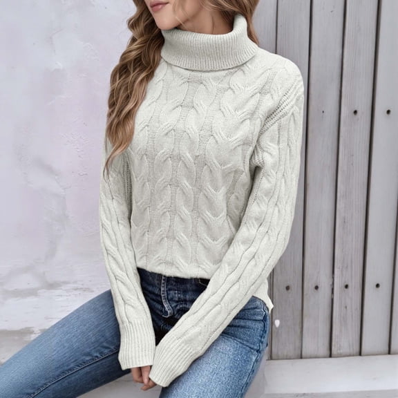 Pullover Sweaters for Women High Neck Knit Pullover Sweater Soft Warm Winter Turtleneck Top Casual Loose Fit Comfortable Long Sleeve Sweater