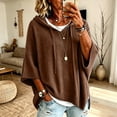 thumbnail image 1 of Pullover Sweaters for Women Hooded Side Slit Knitted 3/4 Batwing Sleeve Sweater Drawstring Trendy Fall Winter Clothes Brown XXL, 1 of 6