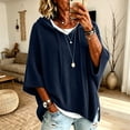 thumbnail image 1 of Pullover Sweaters for Women Hooded Side Slit Ribbed 3/4 Sleeve Sweaters Ribbed Knitted Drawstring Batwing Sleeve Soft and Comfort Drop Shoulder, 1 of 5