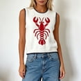 thumbnail image 1 of Pullover Sweaters for Women Lobster Print Round Neck Sleeveless Knit Vest Contrast Design Dense Versatile Top White L, 1 of 4
