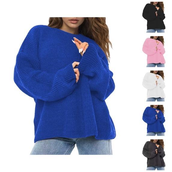 Pullover Sweaters for Women Long Sleeve Loose Casual Drop Shoulder Crewneck Lightweight Knit Sweater Fall Tops