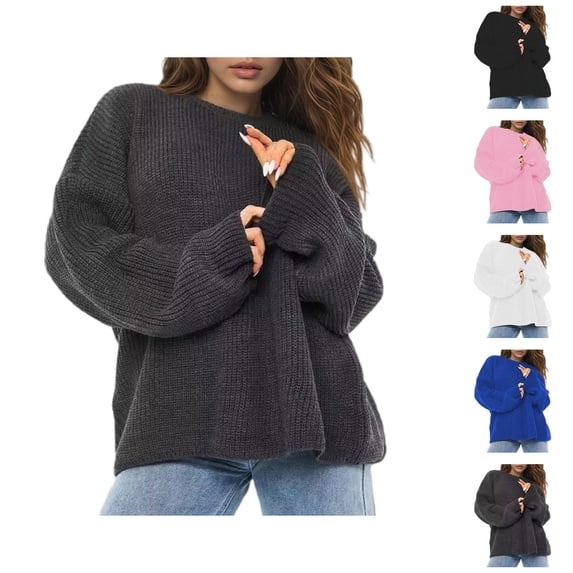 Pullover Sweaters for Women Long Sleeve Loose Casual Drop Shoulder Crewneck Lightweight Knit Sweater Fall Tops