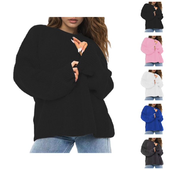 Pullover Sweaters for Women Long Sleeve Loose Casual Drop Shoulder Crewneck Lightweight Knit Sweater Fall Tops