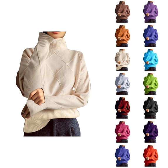 Pullover Sweaters for Women Long Sleeve Loose Casual Textured Knit Turtleneck Sweater Fall Winter Tops