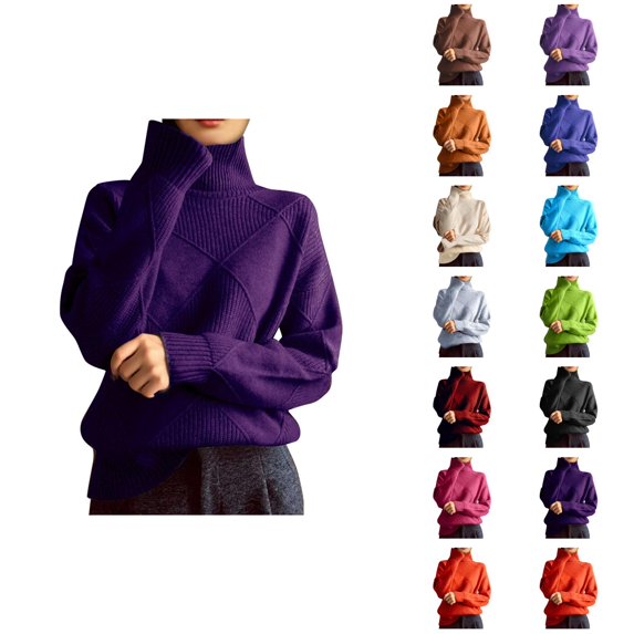 Pullover Sweaters for Women Long Sleeve Loose Casual Textured Knit Turtleneck Sweater Fall Winter Tops