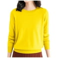 thumbnail image 1 of Pullover Sweaters for Women Loose Fit Long Sleeve Sweaters Round Neck Solid Color Knit Tops Low Cut Womens Fall Sweaters Yellow S, 1 of 6