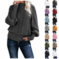 thumbnail image 1 of Pullover Sweaters for Women Oversized Crewneck Cable Knit Sweaters Fall Fashion Dark Gray L, 1 of 5
