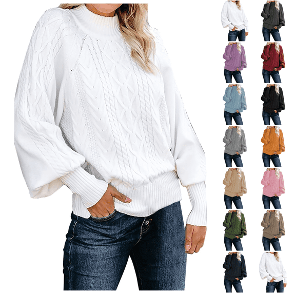 Pullover Sweaters for Women Oversized Crewneck Cable Knit Sweaters Fall Fashion White S