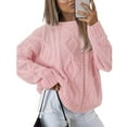 thumbnail image 1 of Pullover Sweaters for Women Ribbed Crew Neck Sweater Chunky Cable Knit Long Sleeve Knitted Sweater Alsol Lamesa, 1 of 4